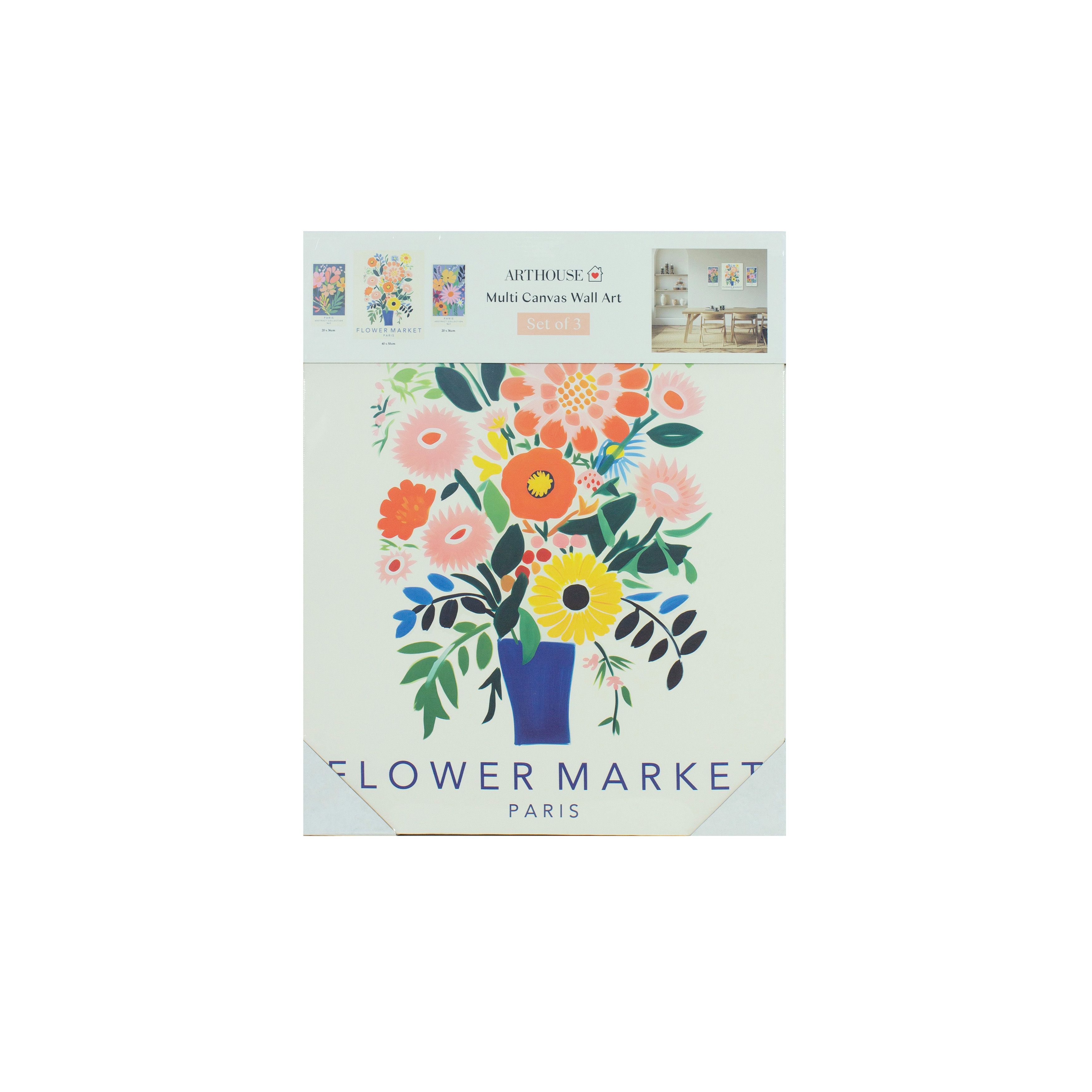 Arthouse Paris Flower Market Multicolour Canvas art, Set of 3
