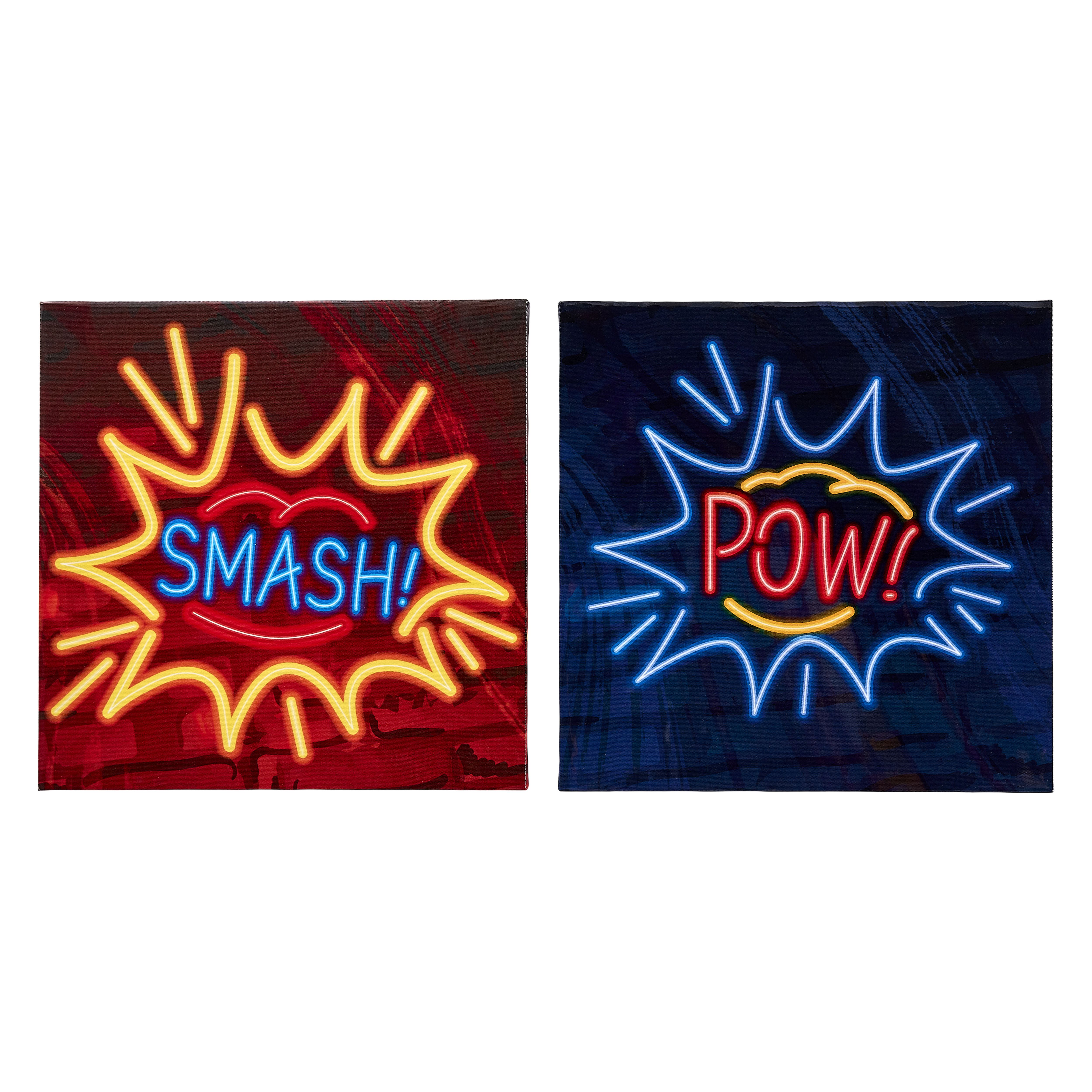 Arthouse Smash & pow Typography Multicolour Canvas art, Set of 2 (H)30cm x (W)30cm