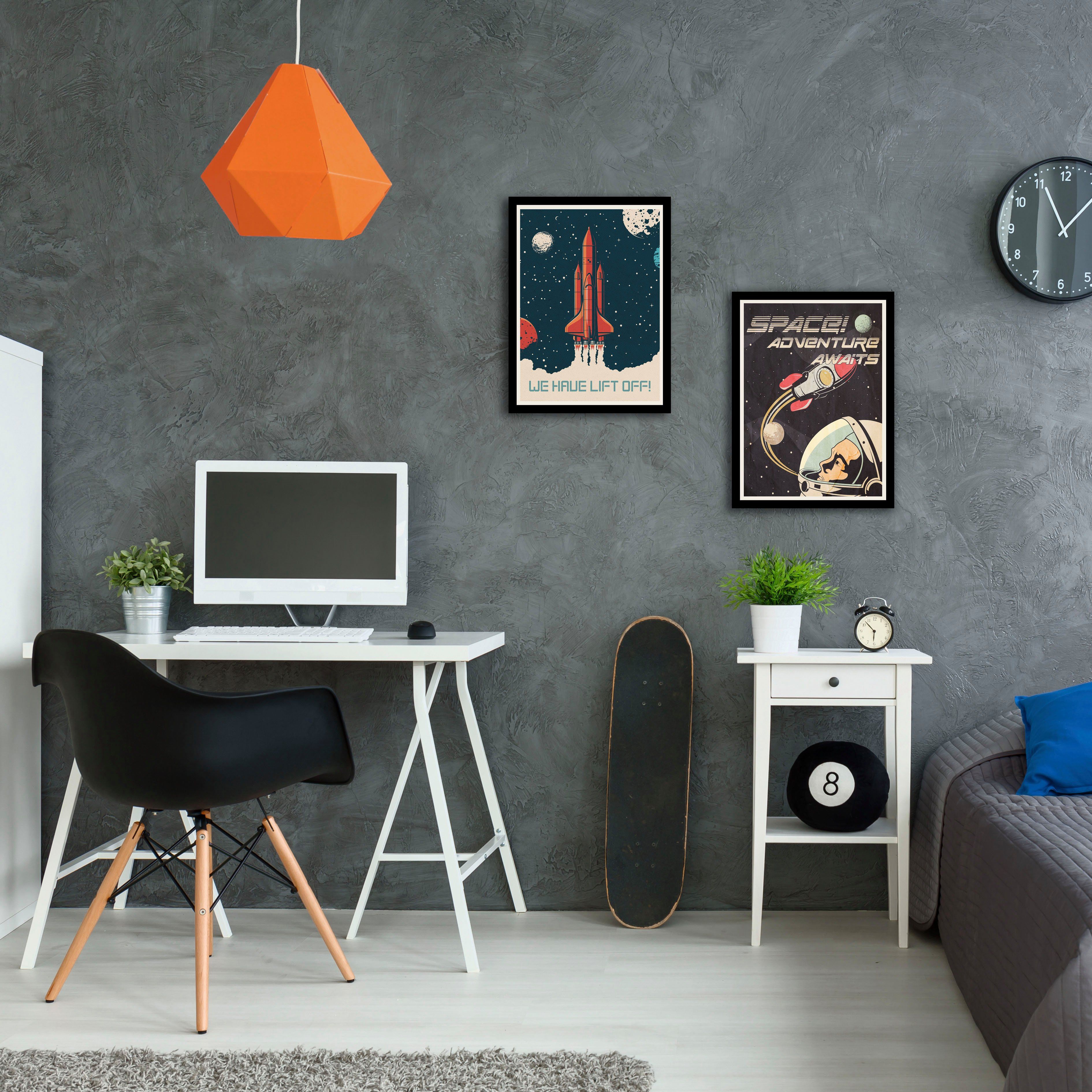 Arthouse Space Black & Red Canvas art, Set of 2 (H)40cm x (W)30cm