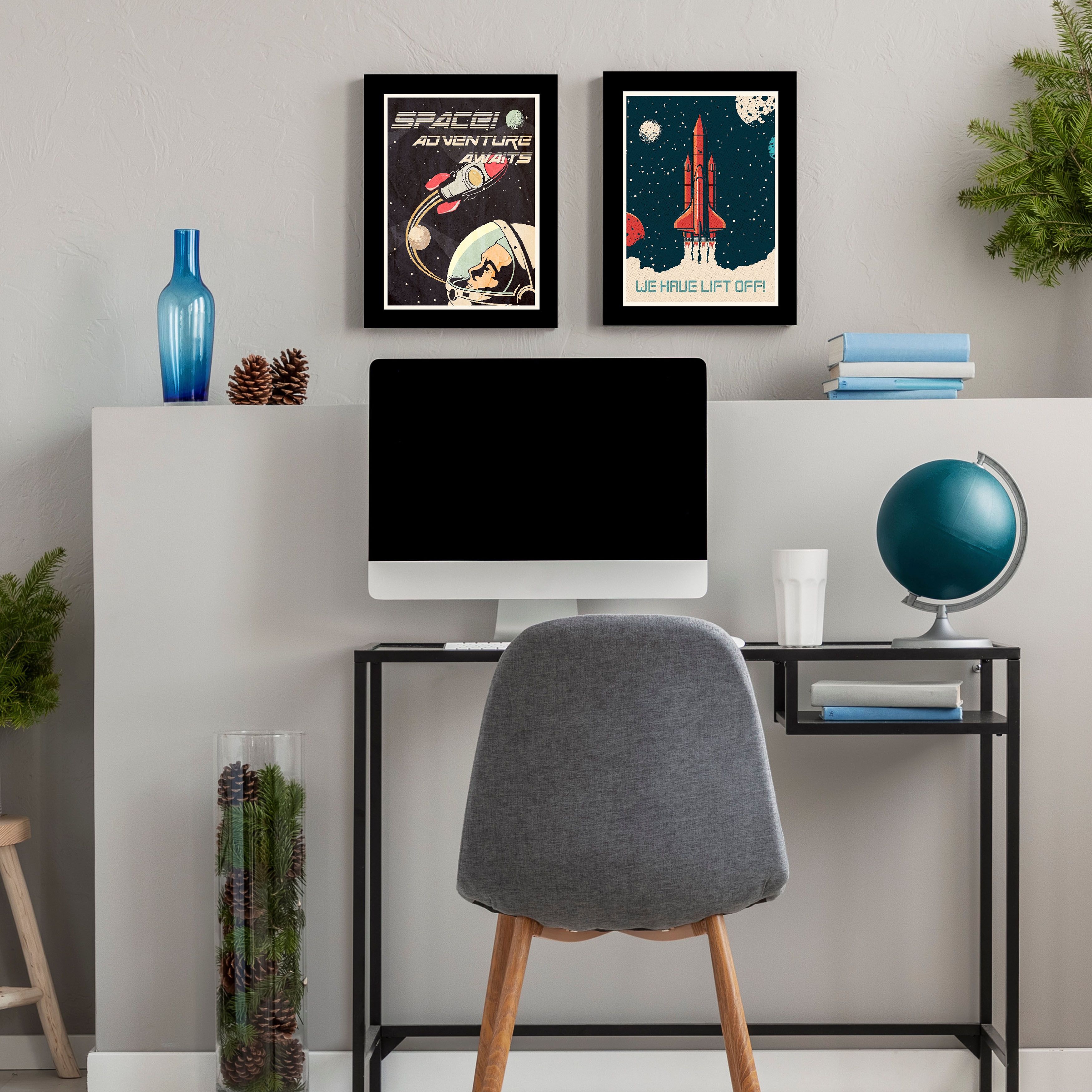 Arthouse Space Black & Red Canvas art, Set of 2 (H)40cm x (W)30cm