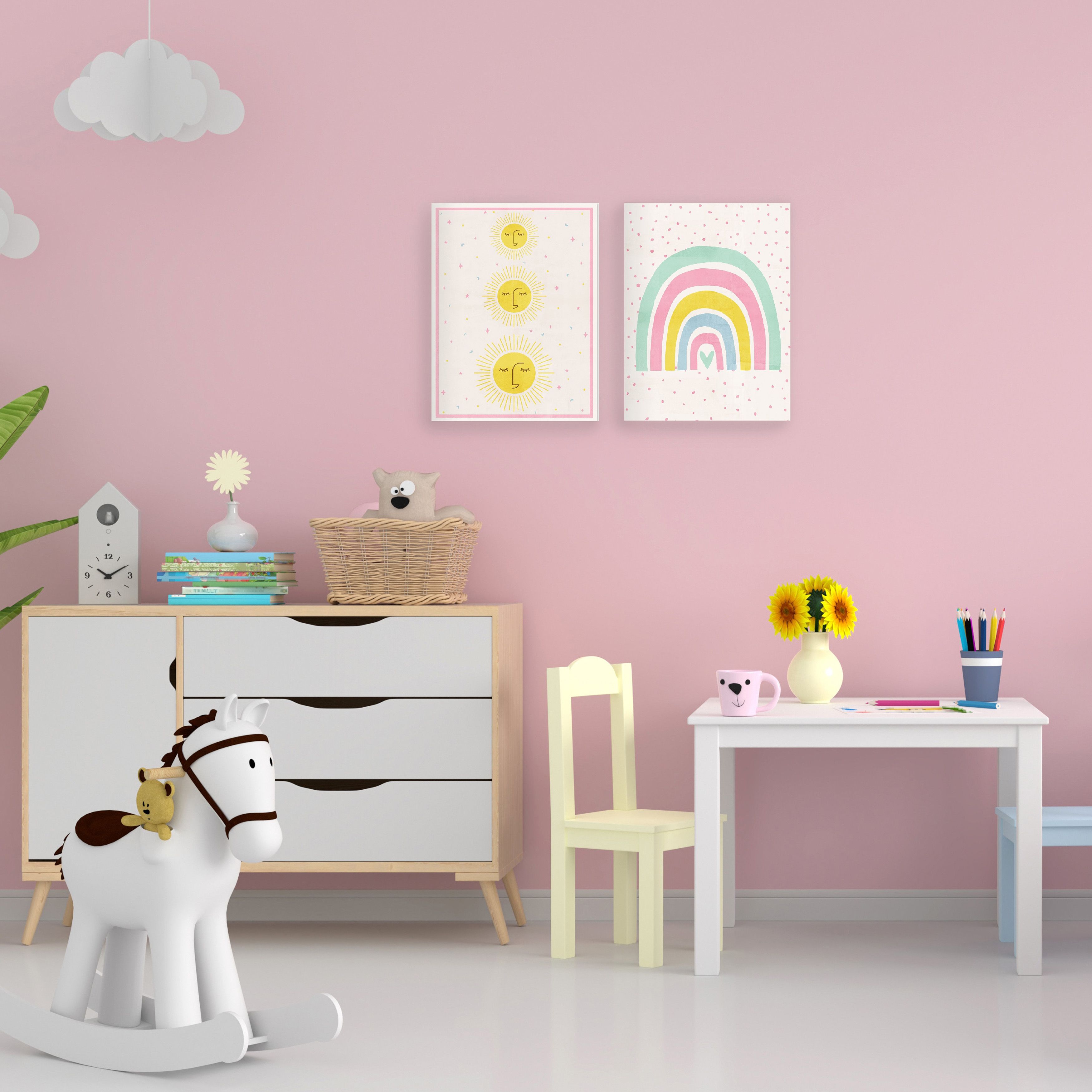 Arthouse Sunshine & Rainbow Pink Canvas art, Set of 2 (H)40cm x (W)30cm