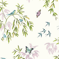Arthouse Vintage Halcyon days Cream Glitter effect Birds, butterflies & trees Smooth Wallpaper