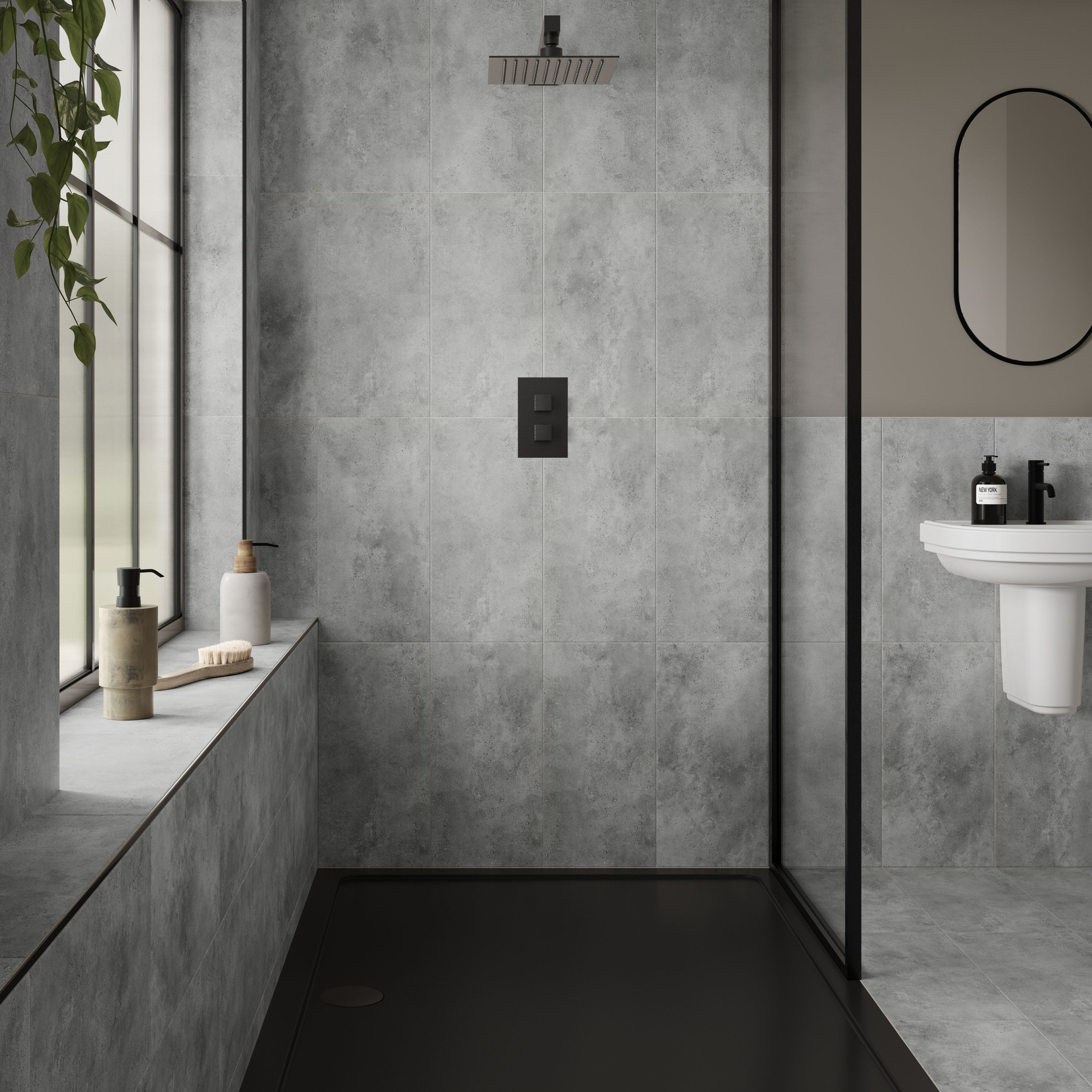 Aruba Grey Matt Stone effect Porcelain Indoor Wall & floor Tile, Pack of 7, (L)600mm (W)300mm