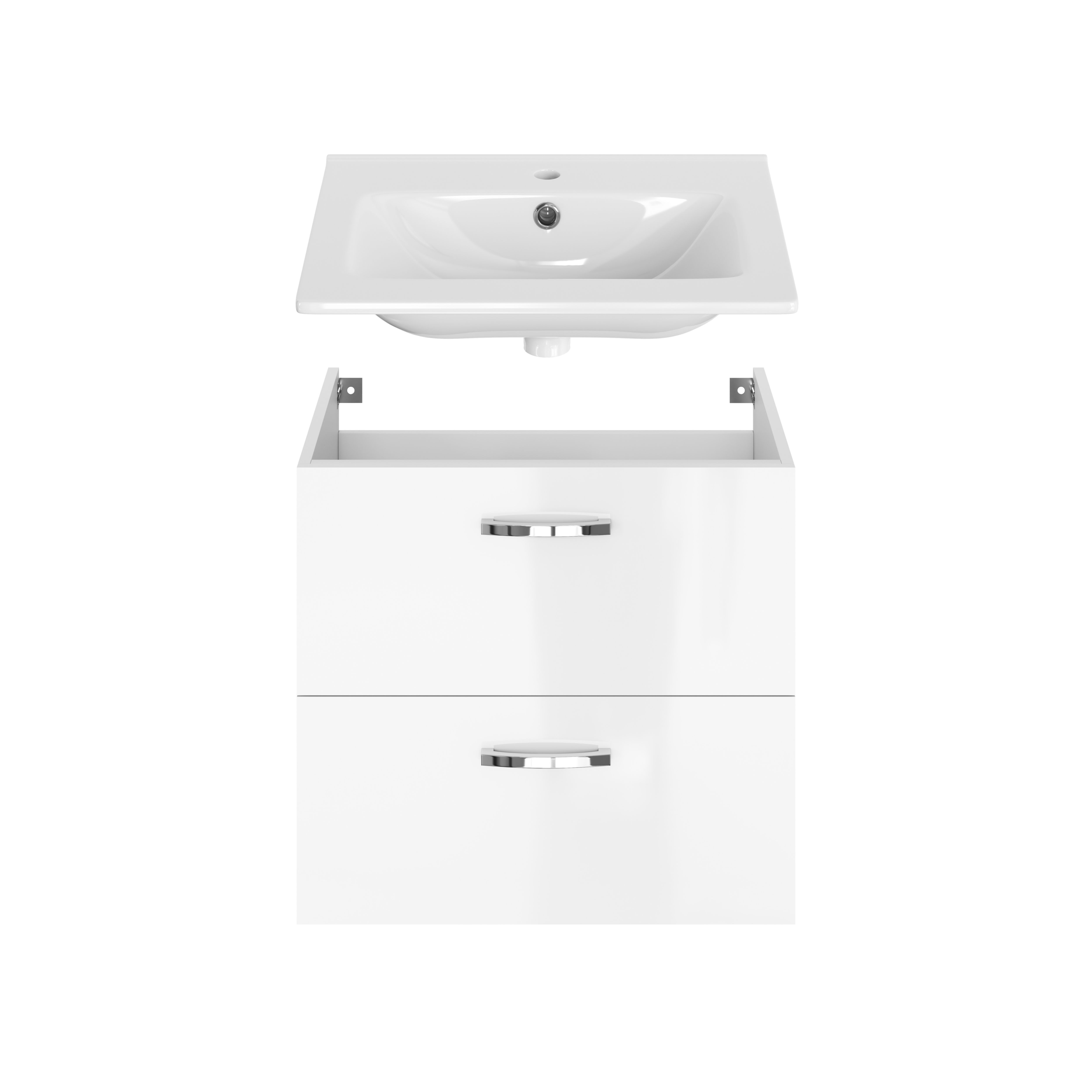 Aruna Gloss & matt White Wallmounted Vanity unit & basin set (W)610mm