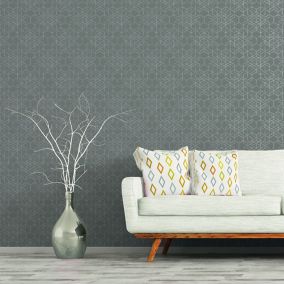 As Creation Bjorn Grey Geometric Metallic effect Textured Wallpaper