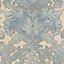 As Creation Bohemian burlesque Brown, latte & soft blue Large damask Metallic effect Embossed Wallpaper