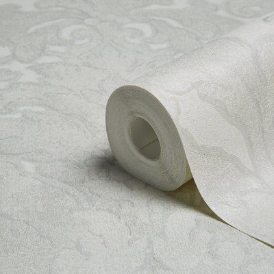 As Creation Bohemian burlesque Grey & white Metallic effect Large damask Embossed Wallpaper