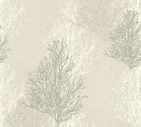 As Creation Cream & grey Tree Glitter effect Blown Wallpaper