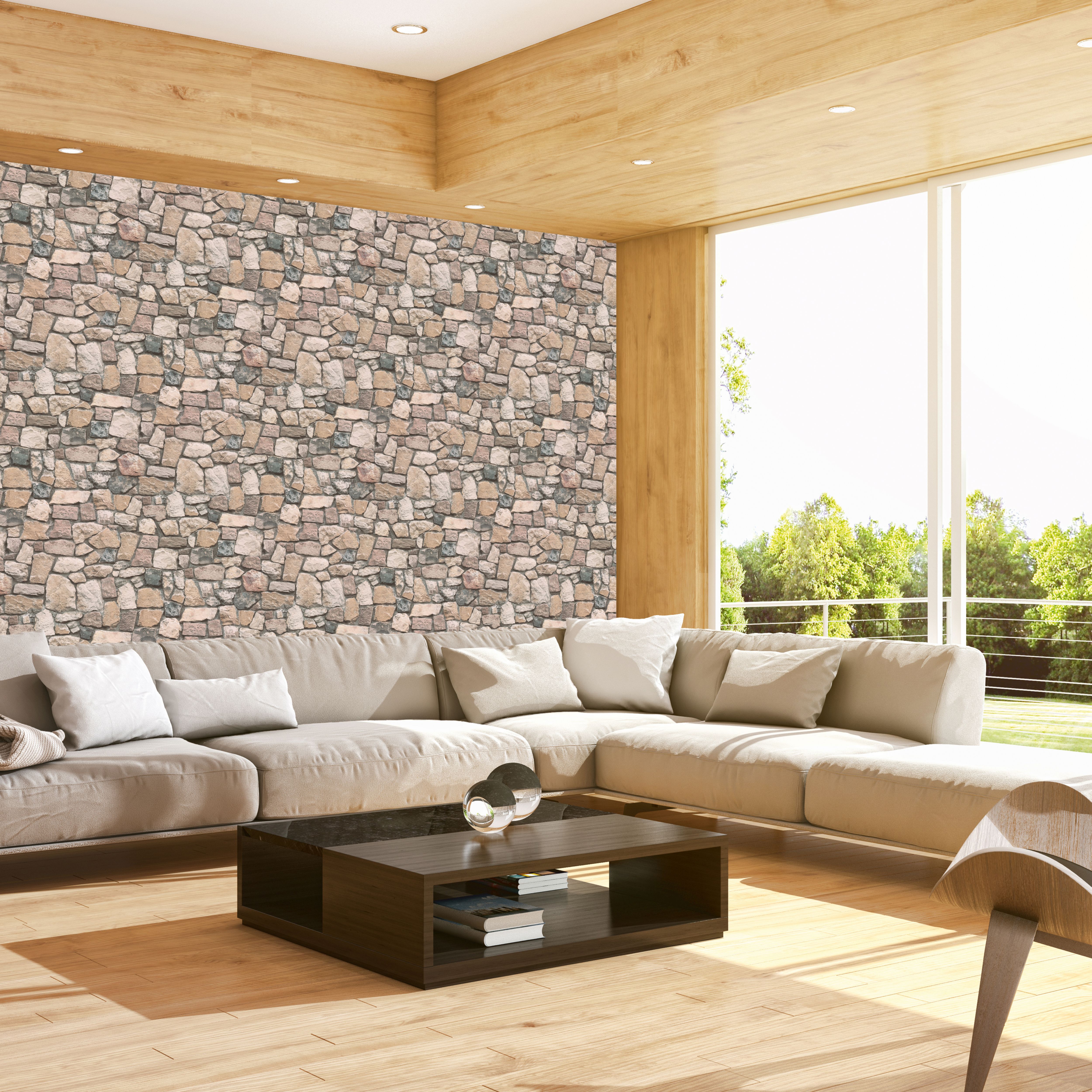 As Creation Dekora Brown, cream & grey Stone effect Textured Wallpaper
