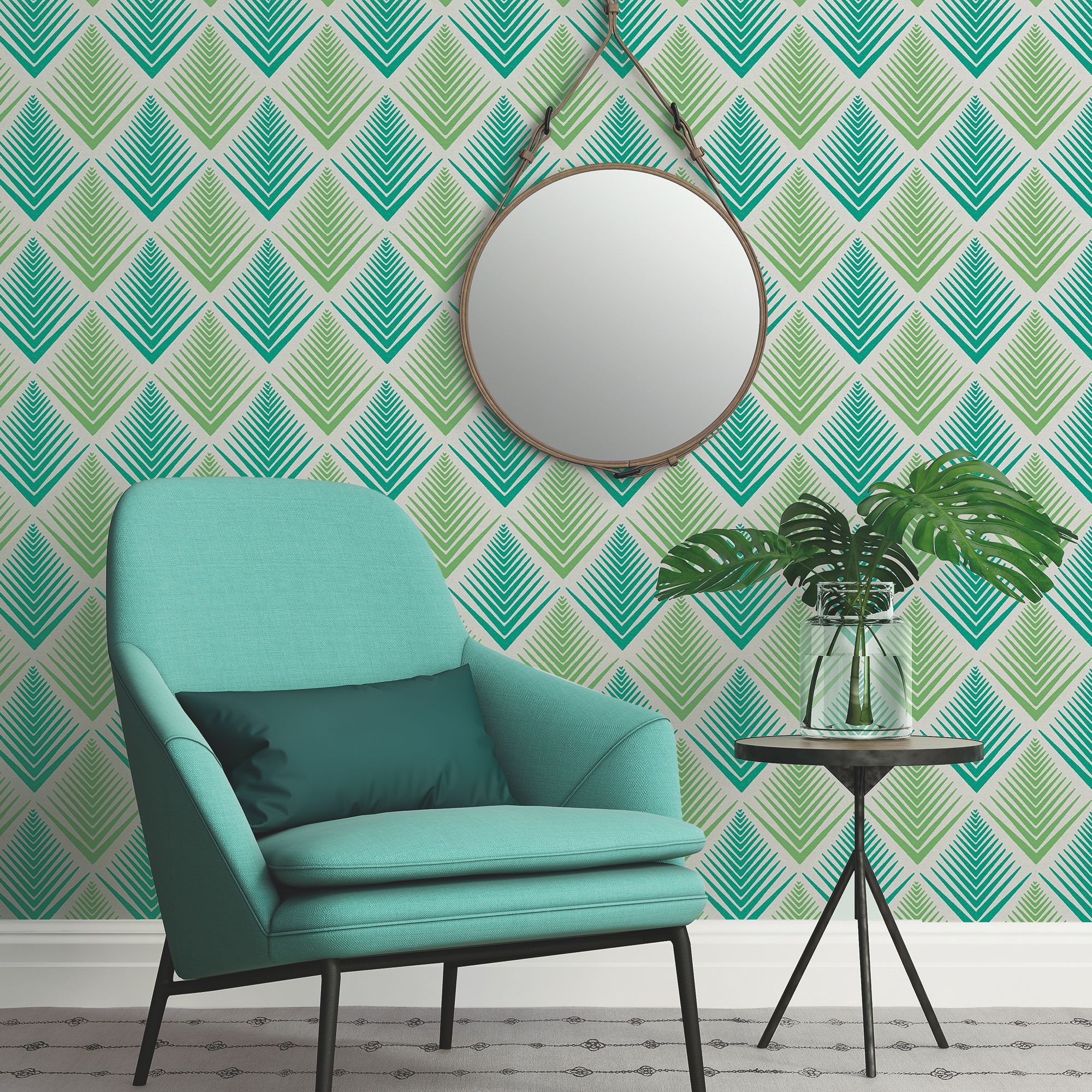 As Creation Life 4 Cream & green Geometric Textured Wallpaper DIY at B&Q