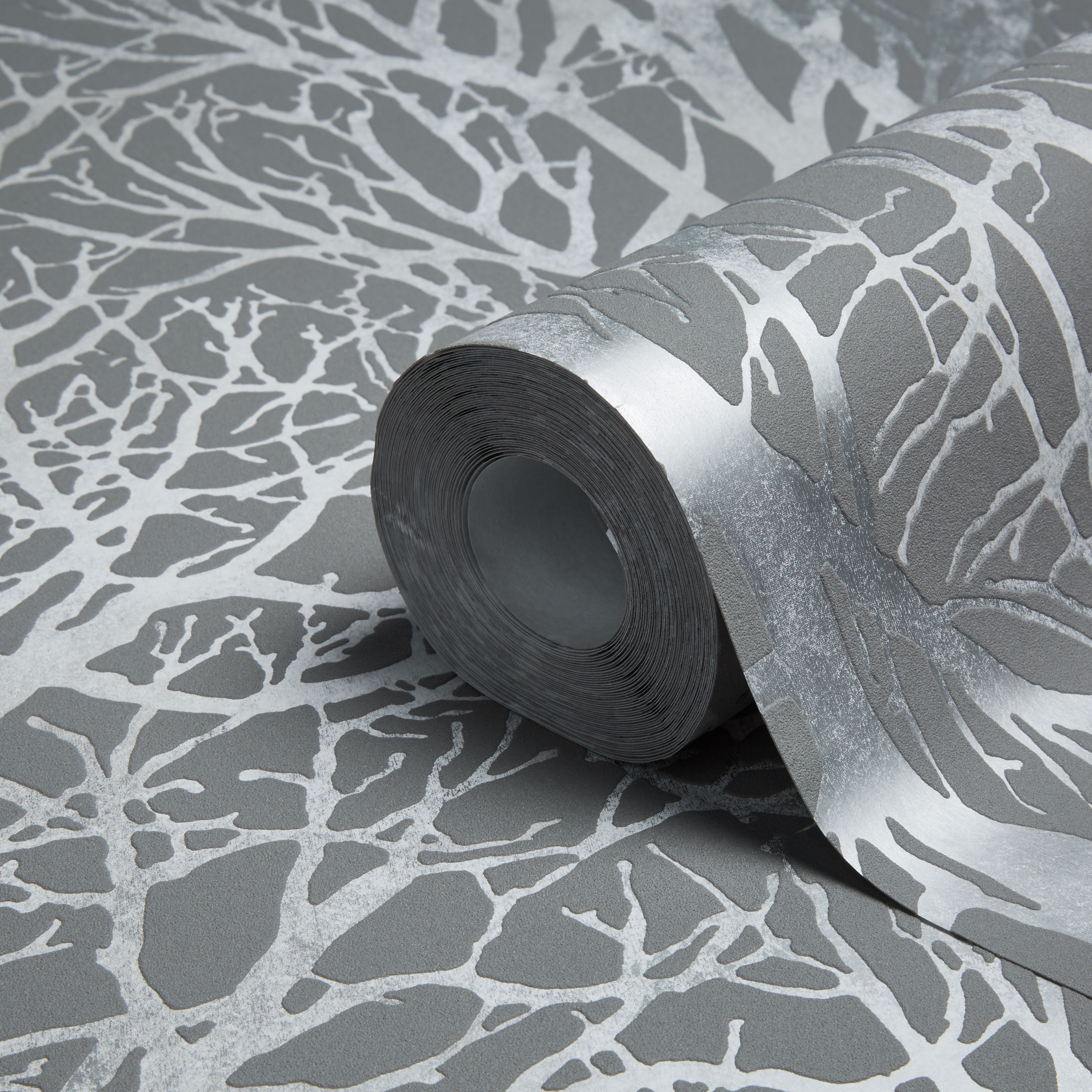 As Creation Life Grey Tree Silver Effect Textured Wallpaper Diy At B Q