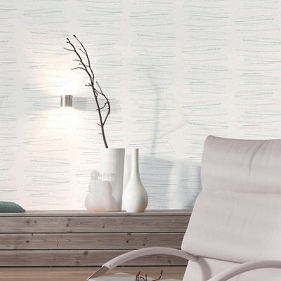 As Creation Life scribble Blue & white Striped Glitter effect Textured Wallpaper