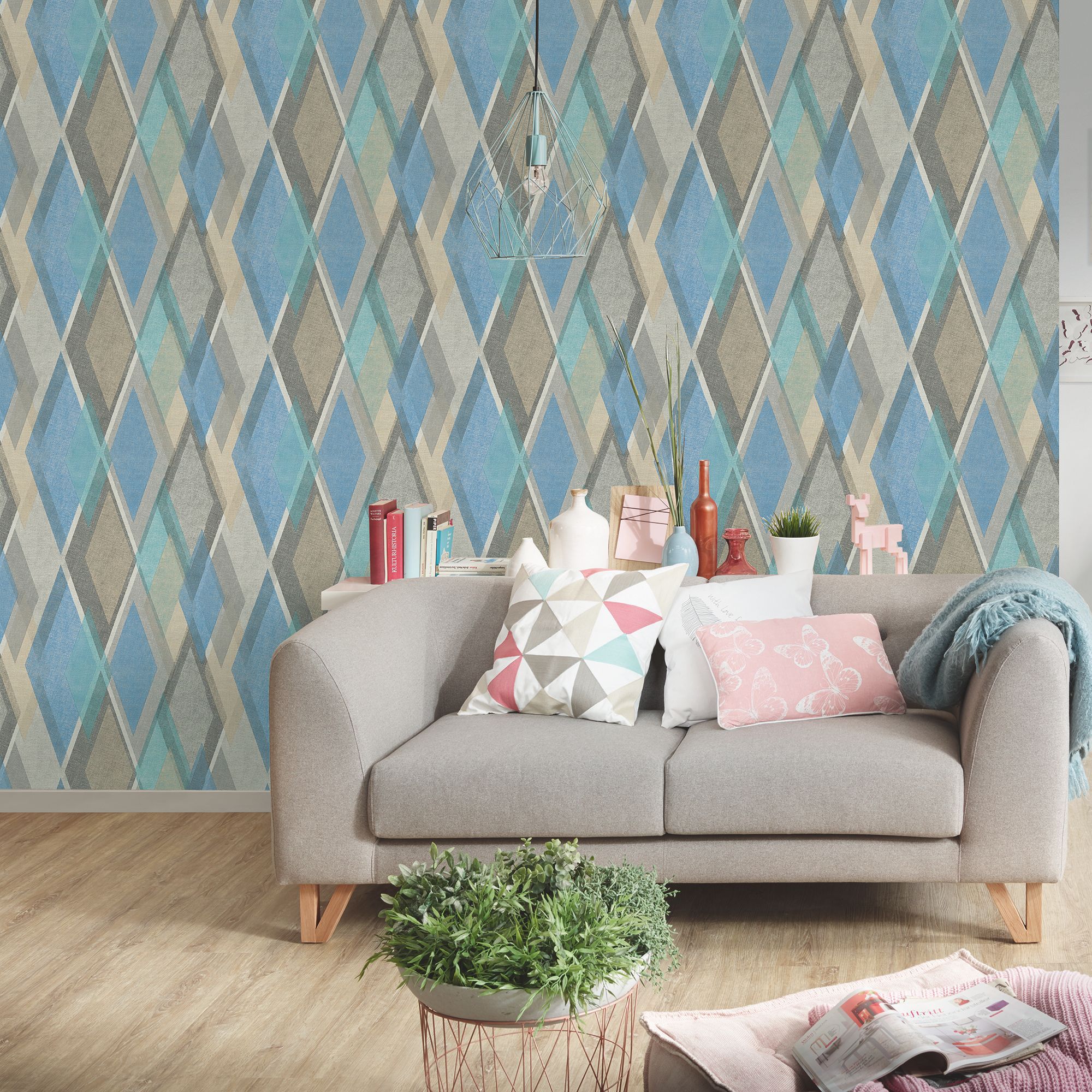 As Creation Pop colours Blue & grey Geometric 3D effect Textured ...