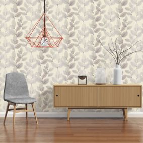 As Creation Xray Beige & cream Leaf Pearl effect Textured Wallpaper