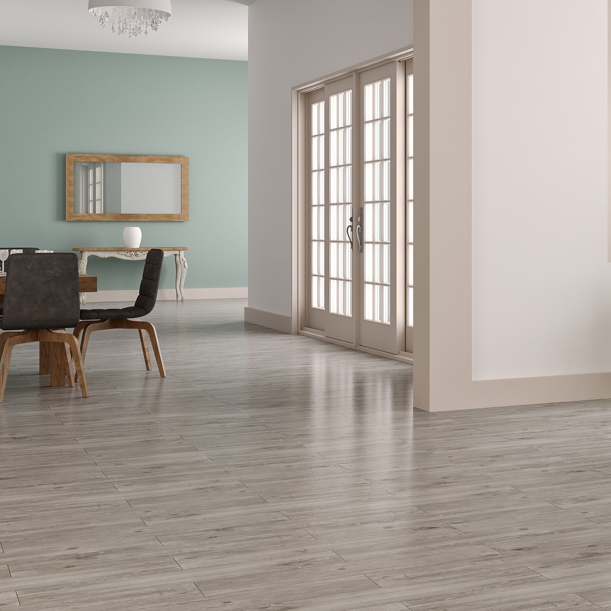 Ashdown Grey Matt Wood effect Porcelain Indoor Wall & floor Tile, Pack of 8, (L)900mm (W)150mm