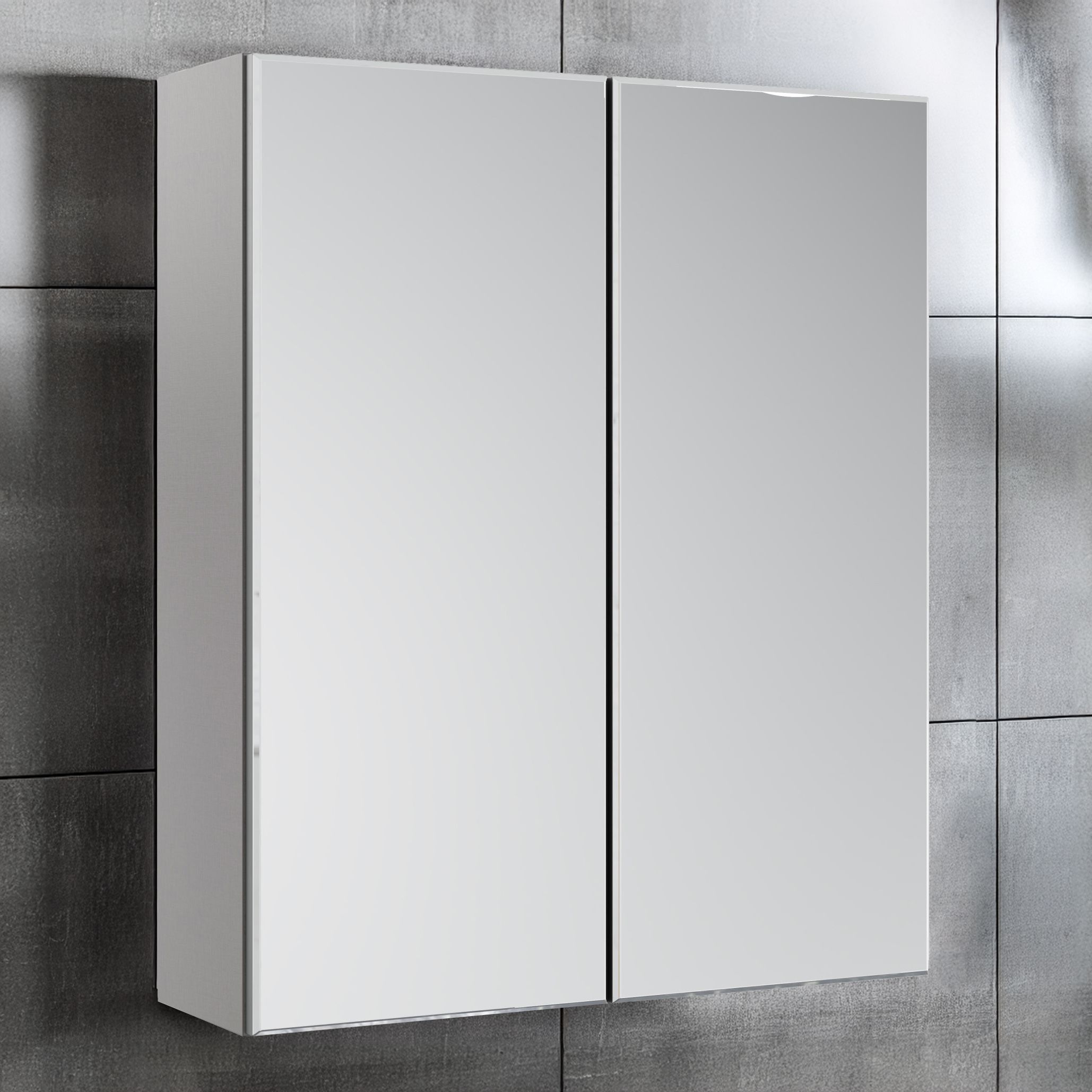 Ashford Dust grey Double Bathroom Wall cabinet With 2 mirror doors (H)72cm (W)59.5cm