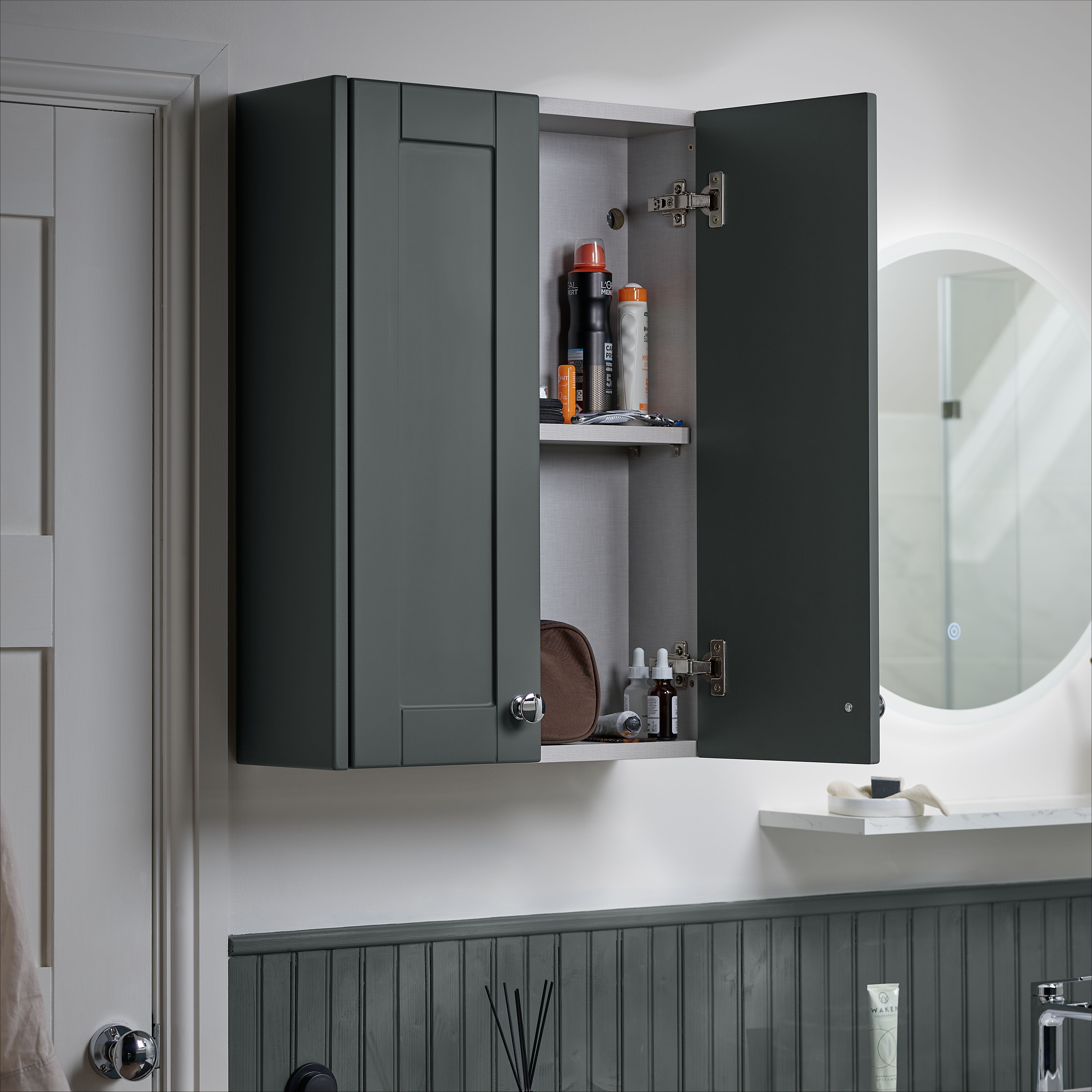 Ashford Matt Kombu green Double Bathroom Wall (H)72cm (W)49.5cm