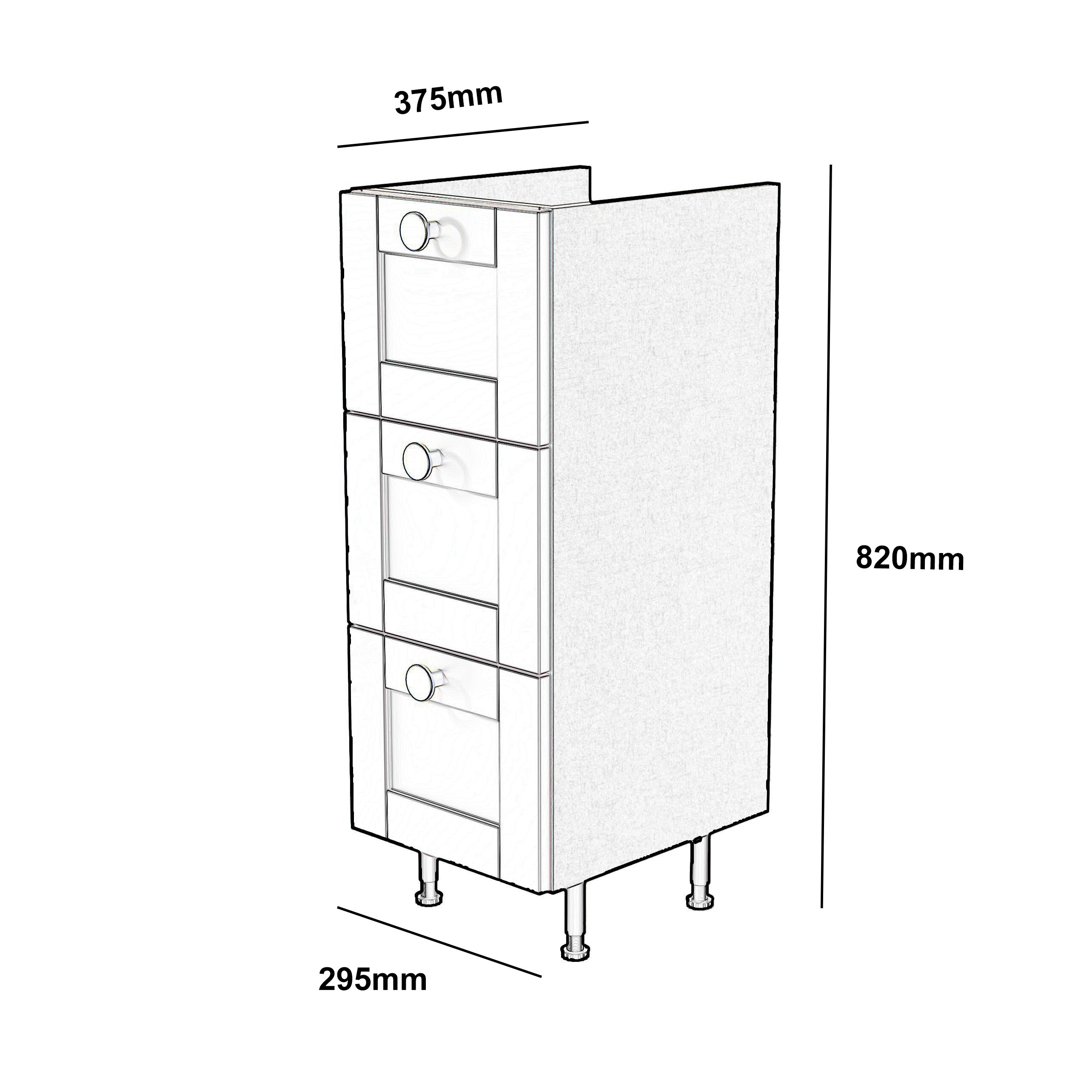 Ashford Matt Kombu green Shaker Freestanding 3 drawer Base unit (W)295mm (H)820mm