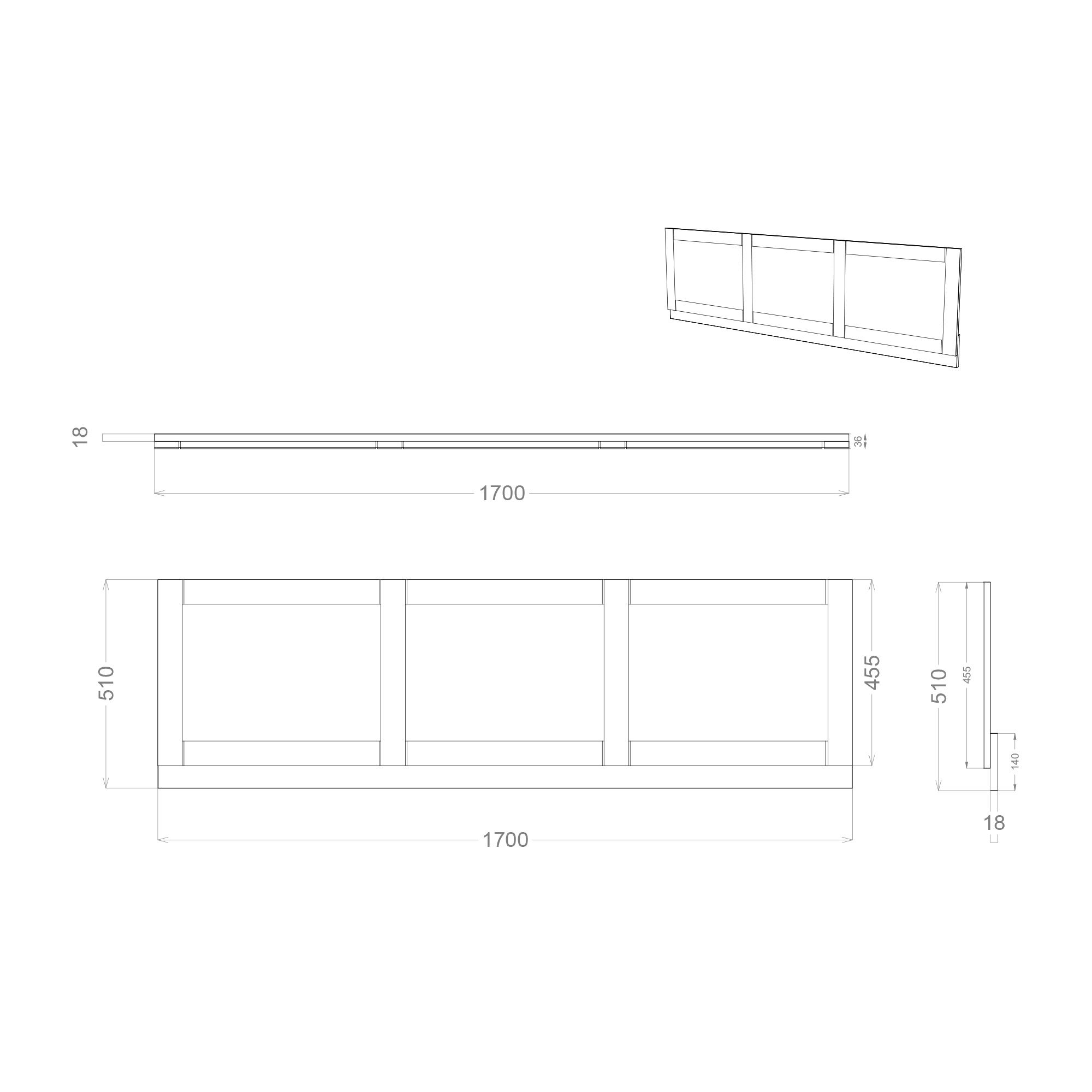 Ashford Shaker Matt Grey Rectangular Front Bath panel (H)51cm (W)170cm ...