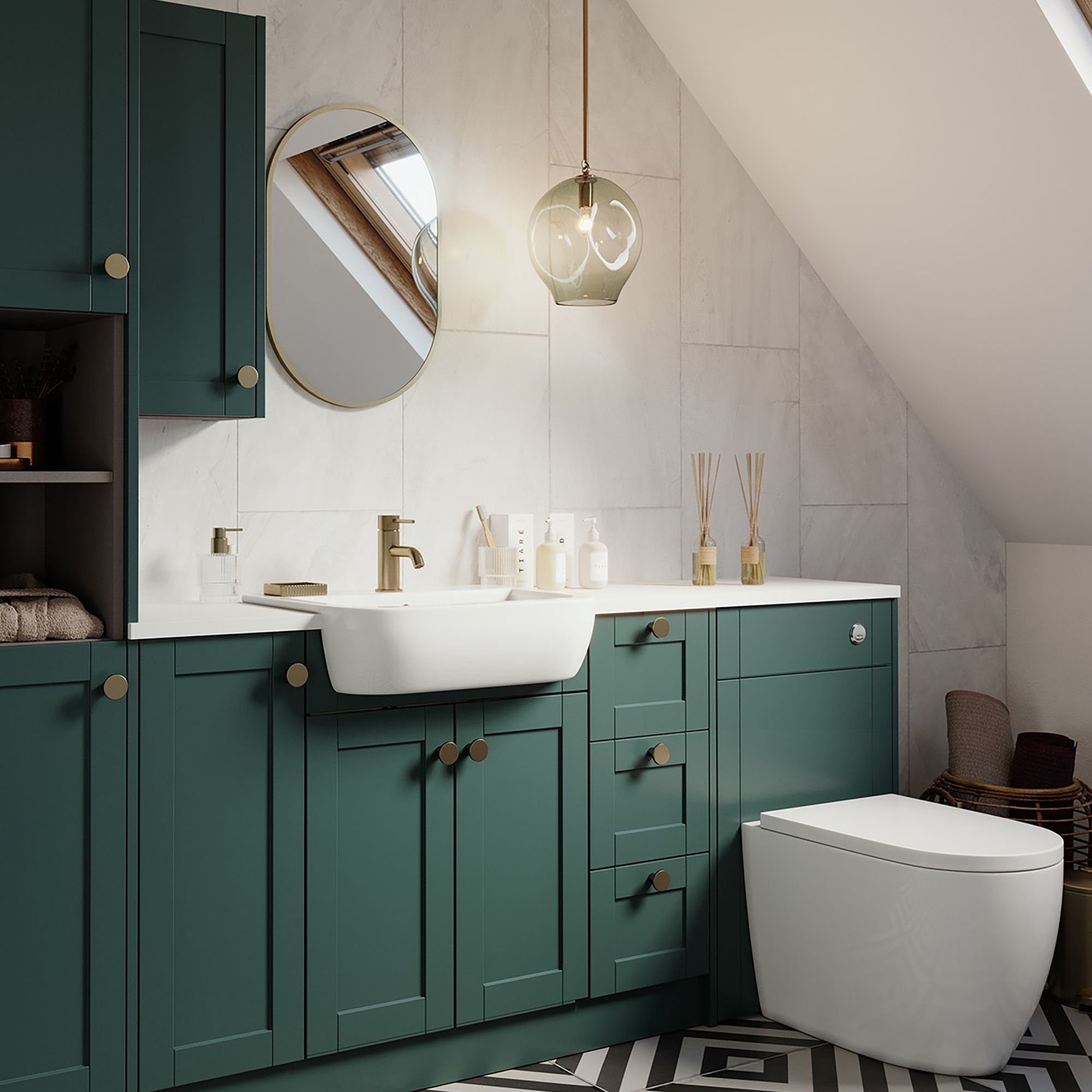Ashford Standard Matt Kombu green Double Freestanding Bathroom Vanity unit (H) 820mm (W) 595mm