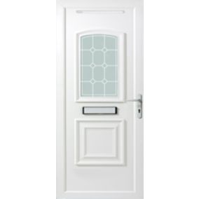 Ashgrove 2 panel Diamond bevel Frosted Glazed White Left-hand External Front Door set, (H)2055mm (W)920mm