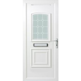 Ashgrove 2 panel Diamond bevel Frosted Glazed White LH External Front Door set, (H)2055mm (W)920mm