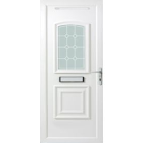 Ashgrove 2 panel Diamond bevel Frosted Glazed White RH External Front Door set, (H)2055mm (W)920mm