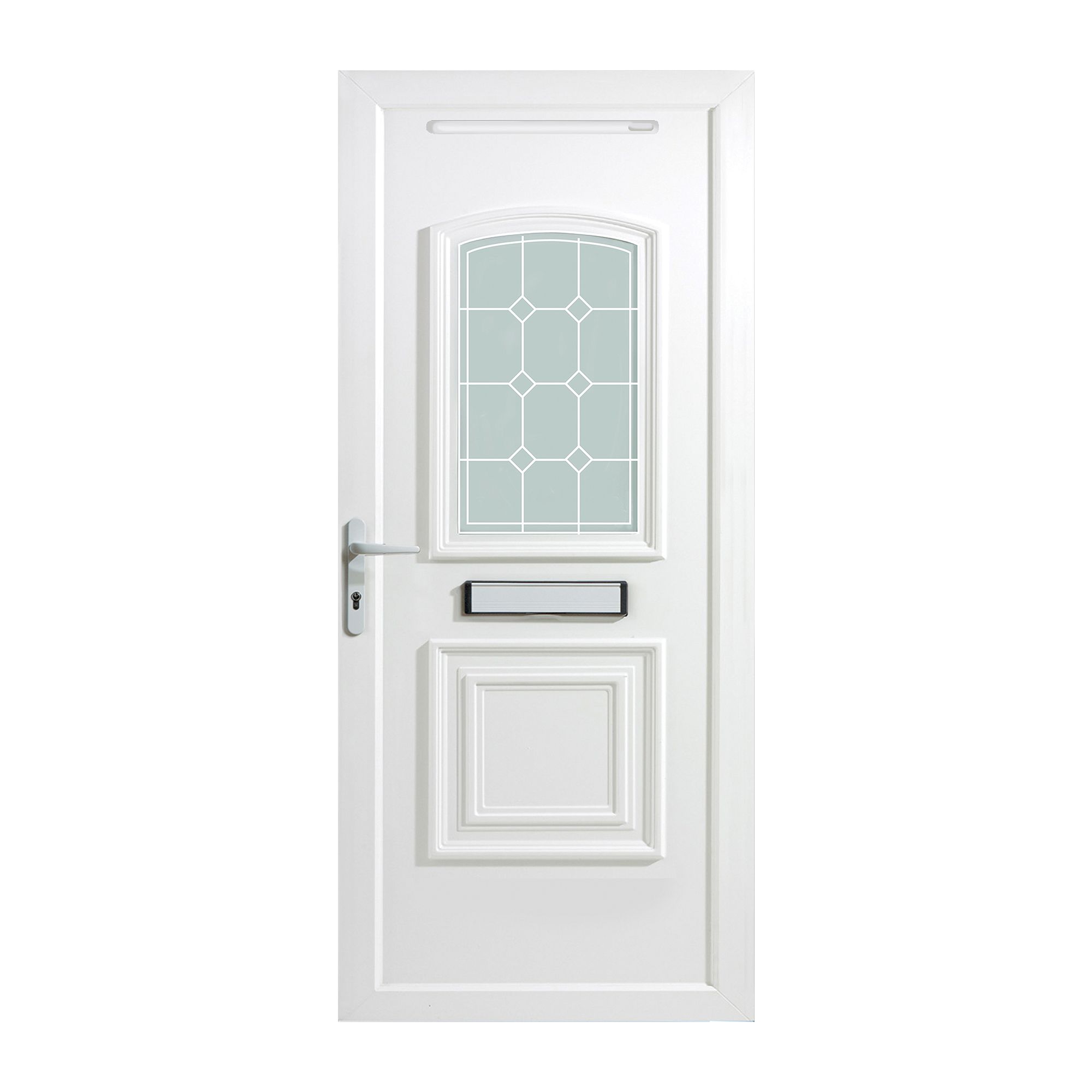 Ashgrove 2 panel Diamond bevel Frosted Glazed White RH External Front Door set, (H)2055mm (W)920mm