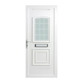 Ashgrove 2 panel Diamond bevel Frosted Glazed White RH External Front Door set, (H)2055mm (W)920mm