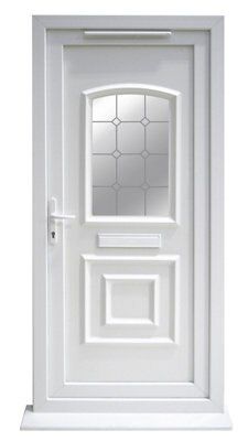 Ashgrove Obscure with leaded pattern Glazed Panelled White External Front door & frame, (H)2055mm (W)920mm