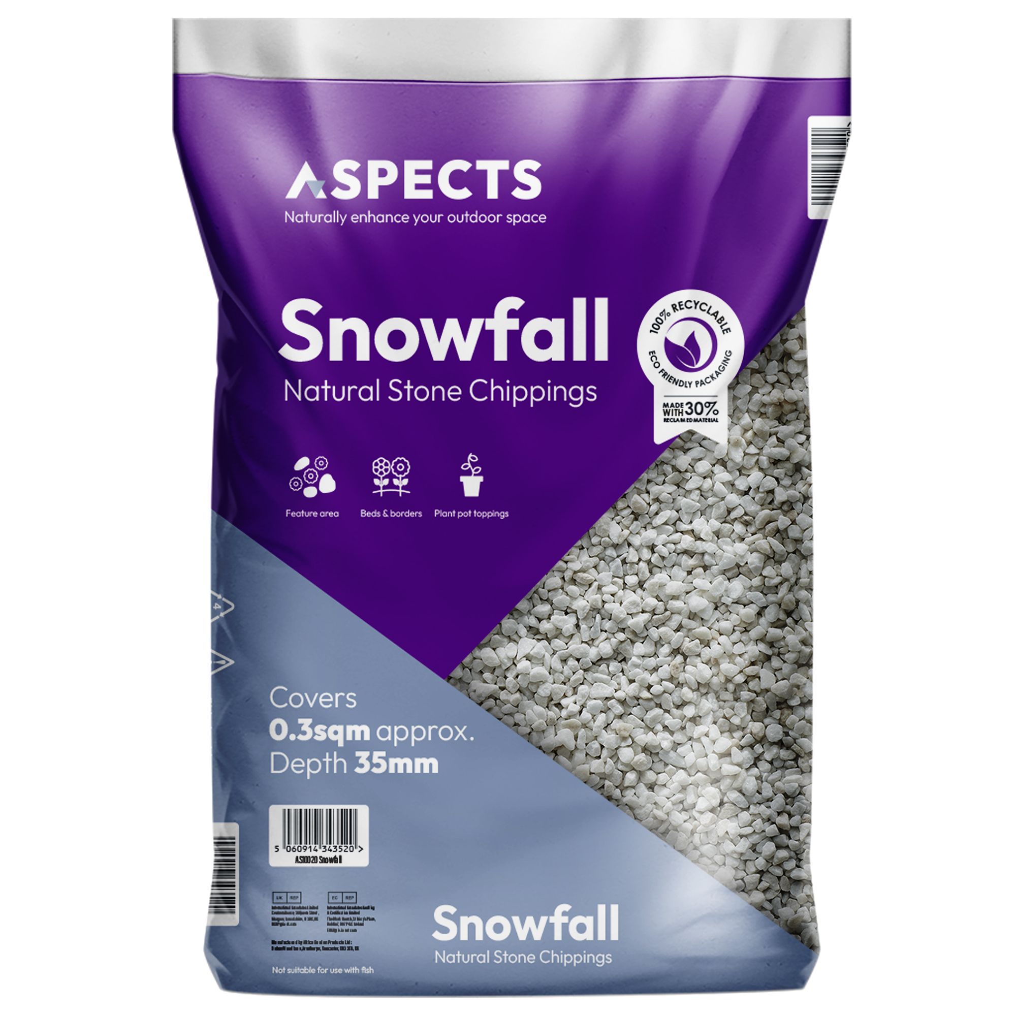 Aspects White 20mm Natural aggregate Decorative chippings, Large Bag, 0.3m²