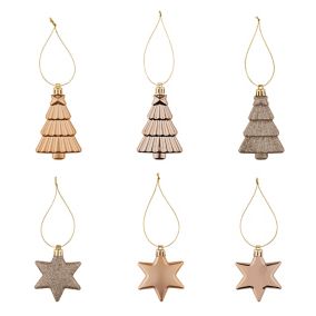 Assorted Champagne Star & tree Bauble, Pack of 12