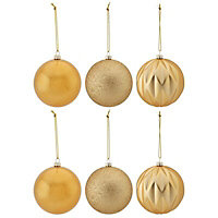 Assorted Gold effect Baubles, Pack of 6
