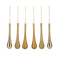 Assorted Gold effect Teardrop Decorations, Pack of 6