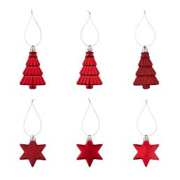 Assorted Red Star & tree Bauble, Pack of 12