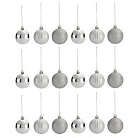 Assorted Silver effect Baubles, Pack of 18