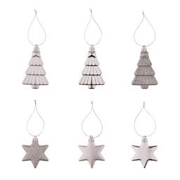 Assorted Silver Star & tree Bauble, Pack of 12
