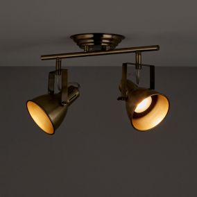 Asterion Antique brass effect Mains-powered 2 lamp Spotlight