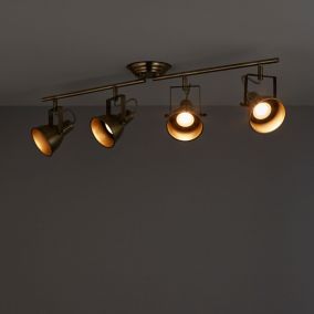Asterion Antique brass effect Mains-powered 4 lamp Spotlight