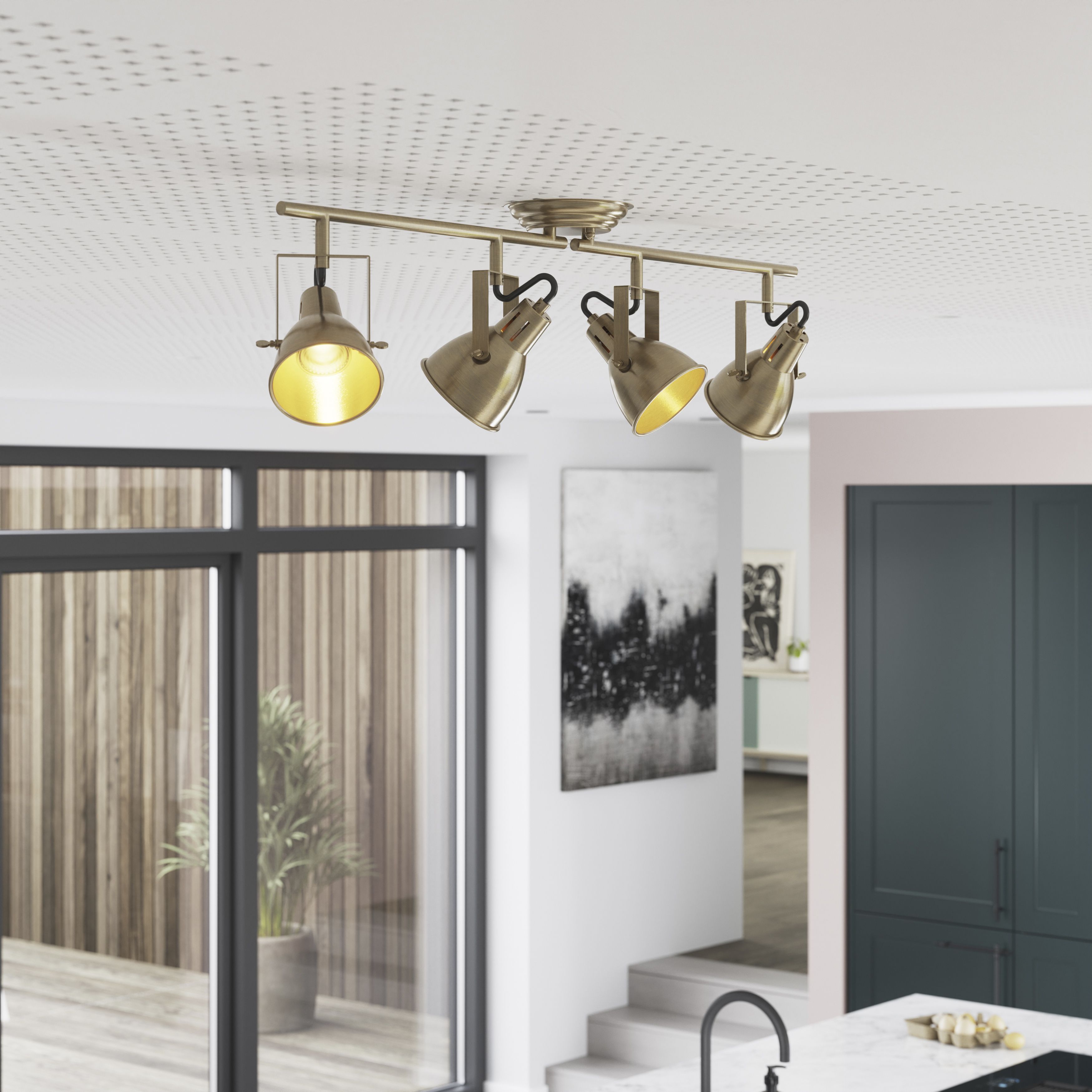 Asterion Tube Antique brass effect 4 Light Spotlight