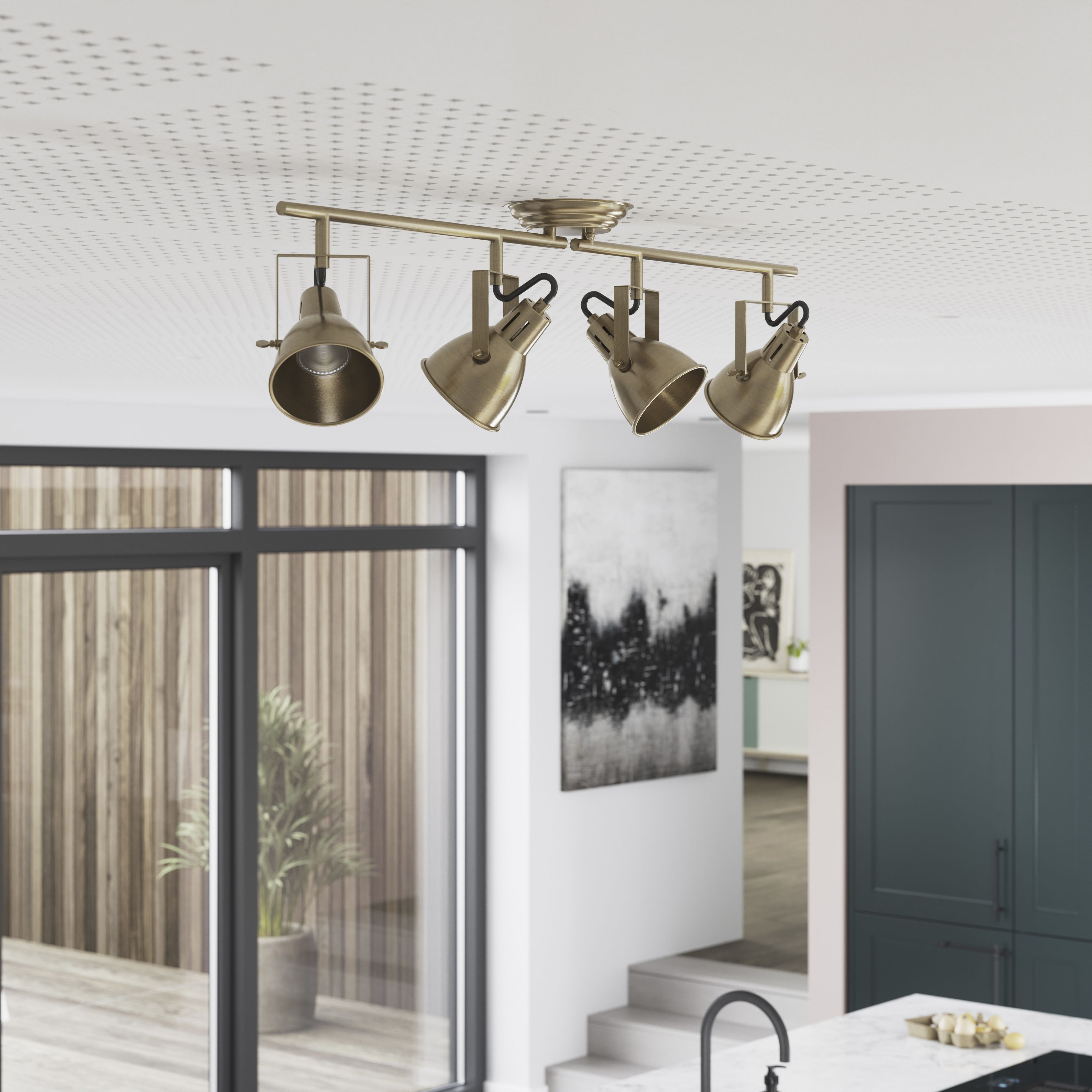 Asterion Tube Antique brass effect 4 Light Spotlight
