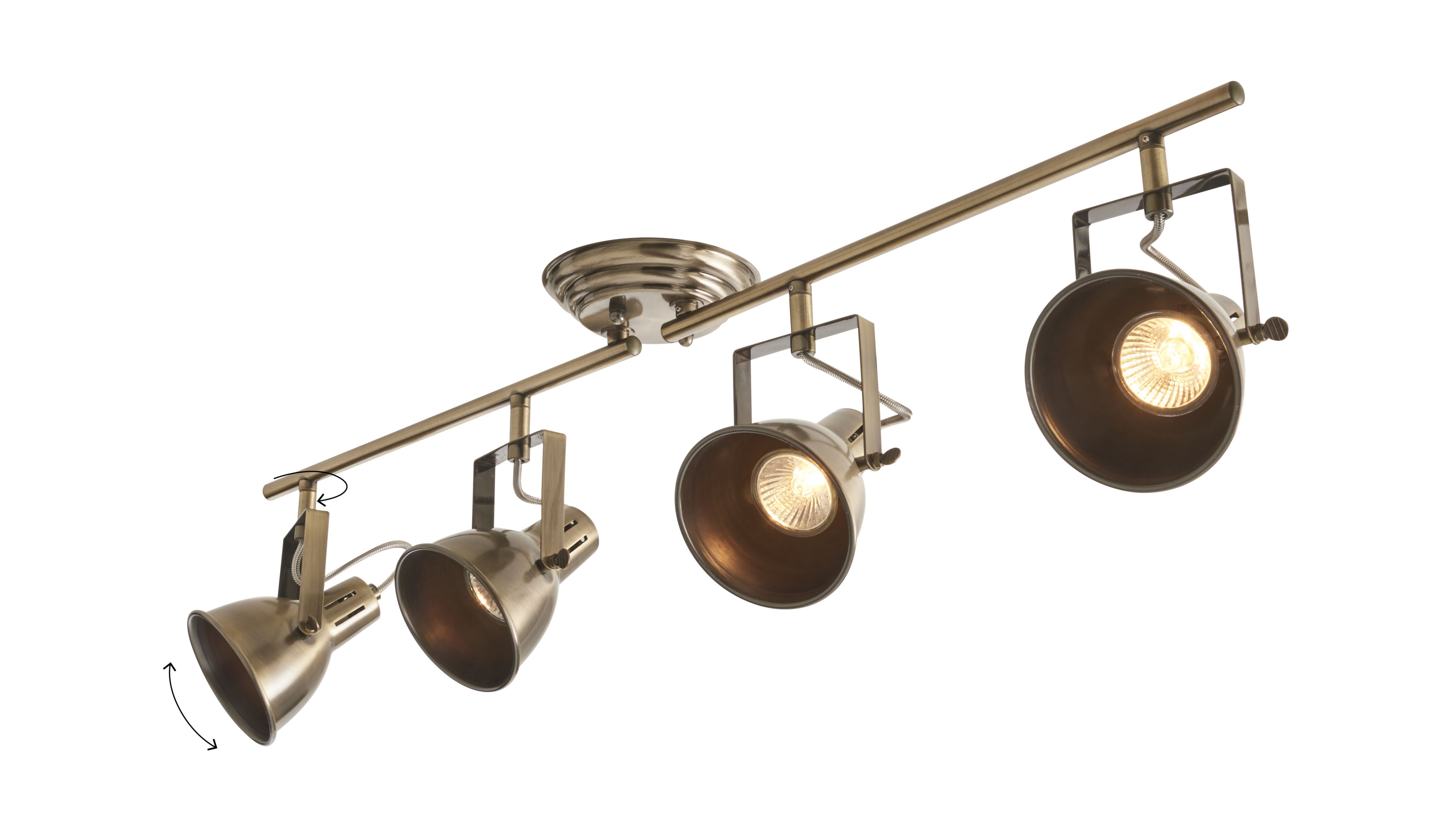 Asterion Tube Antique brass effect 4 Light Spotlight