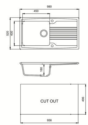 Astracast Equinox White Ceramic 1 Bowl Sink & drainer x 980mm