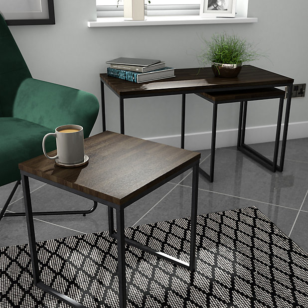 Atico Dark Stained Wood Effect Coffee, Dark Wood Coffee And Side Tables