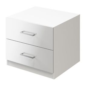 Atomia Freestanding Gloss white 2 Drawer Bedside table (H)429mm (W)500mm (D)466mm