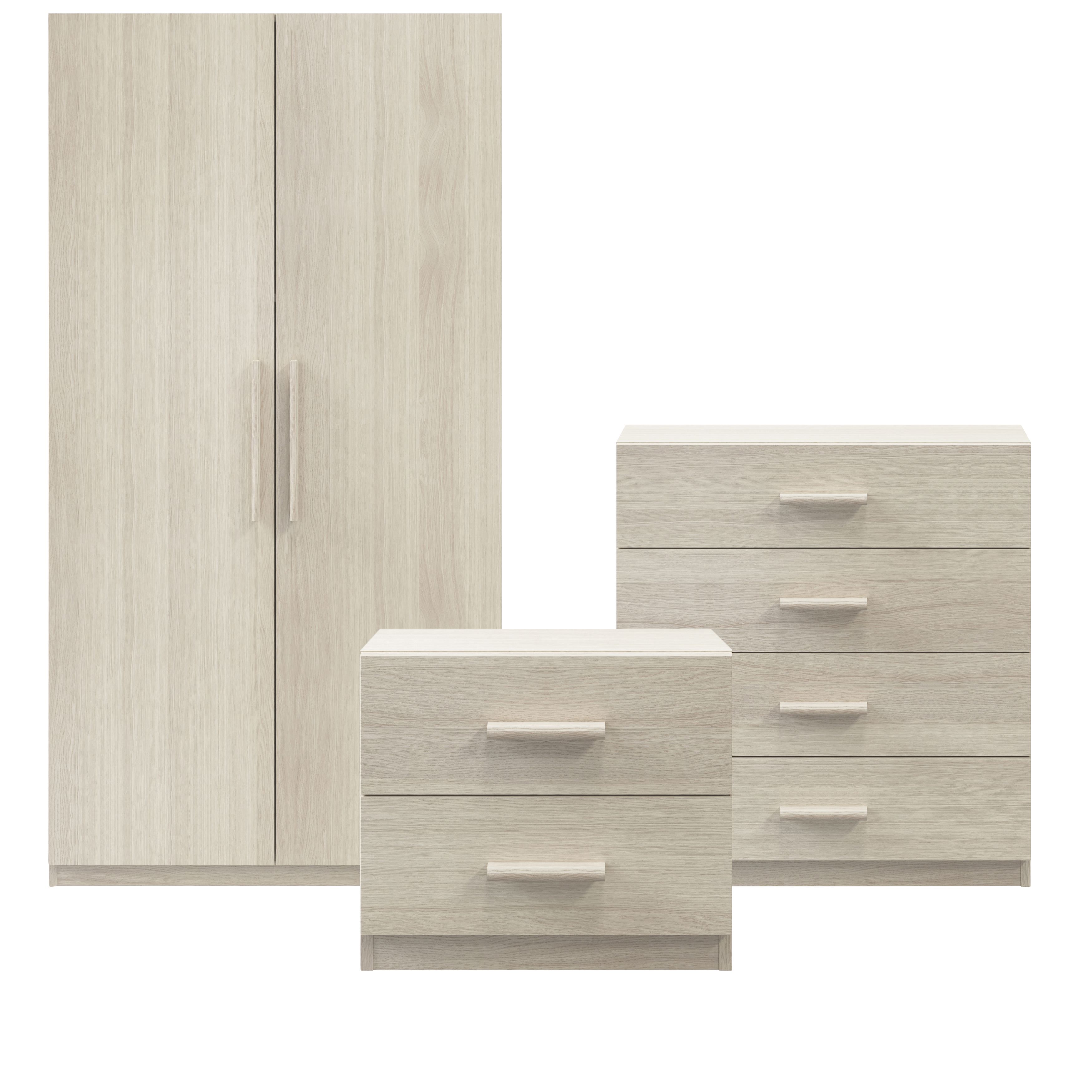 Atomia Freestanding Matt brown oak effect 3 piece Bedroom furniture set