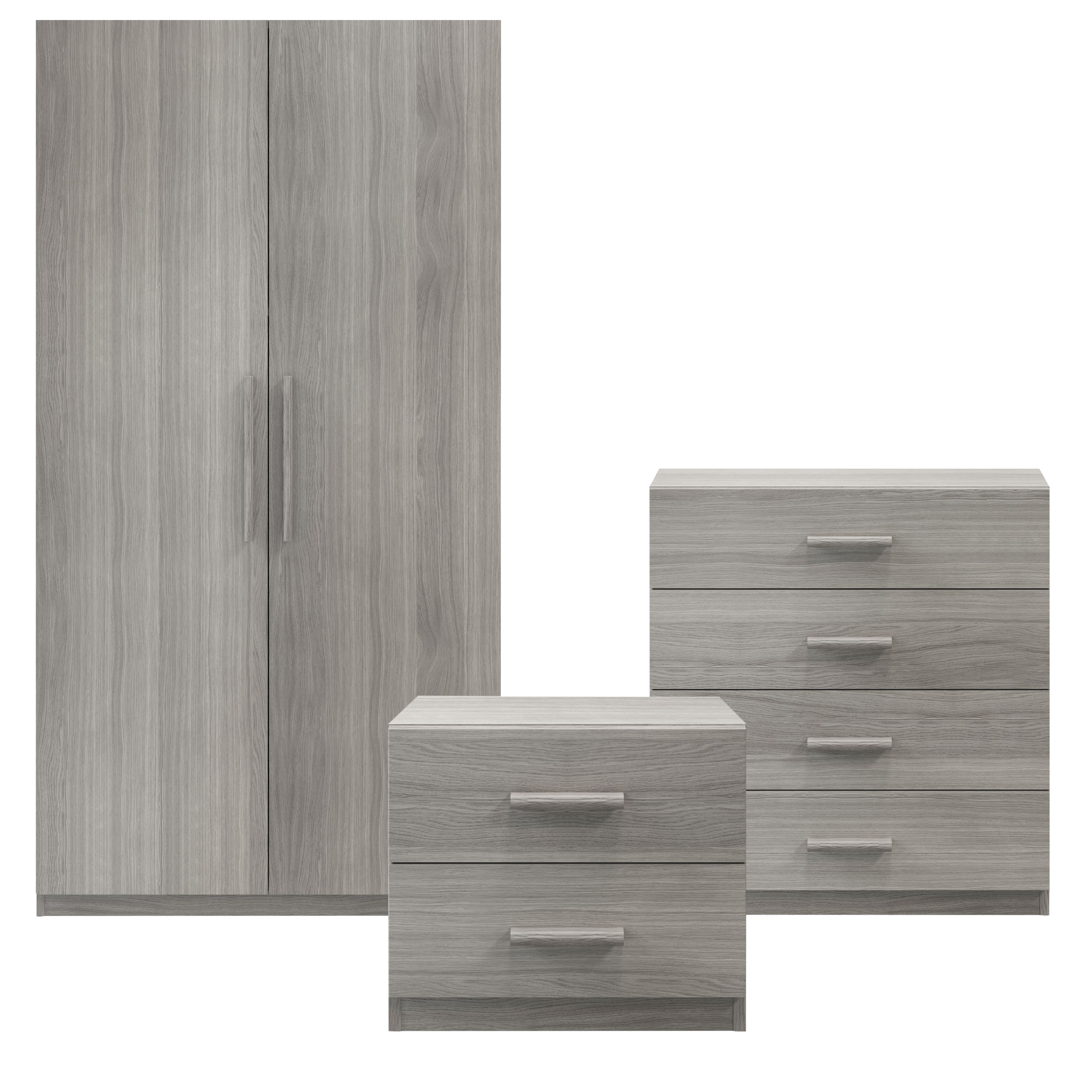 Atomia Freestanding Matt Grey Oak Effect 3 Piece Bedroom Furniture Set ...