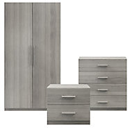 Atomia Freestanding Matt grey oak effect 3 piece Bedroom furniture set