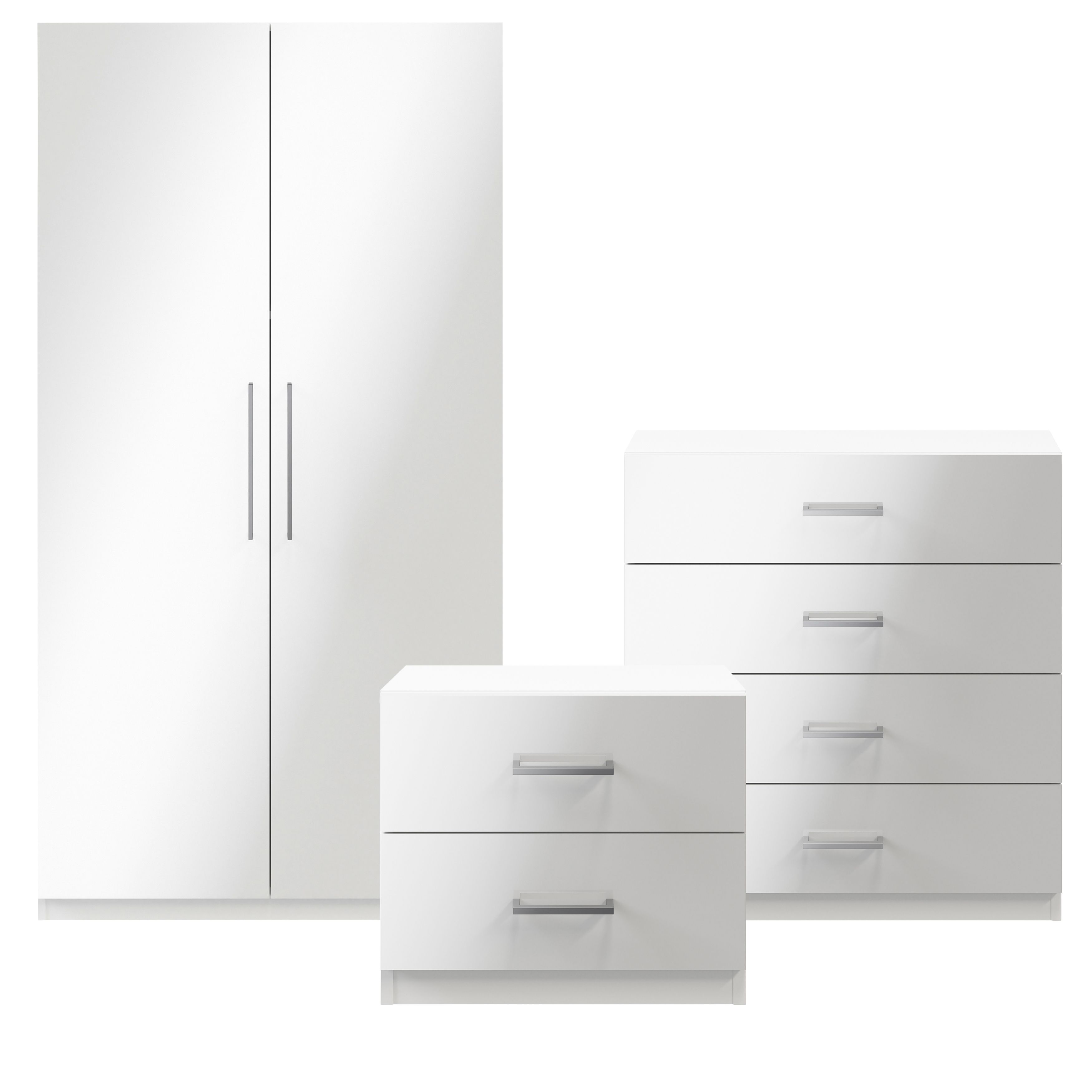 Atomia Freestanding Matt & high gloss white 3 piece Bedroom furniture ...