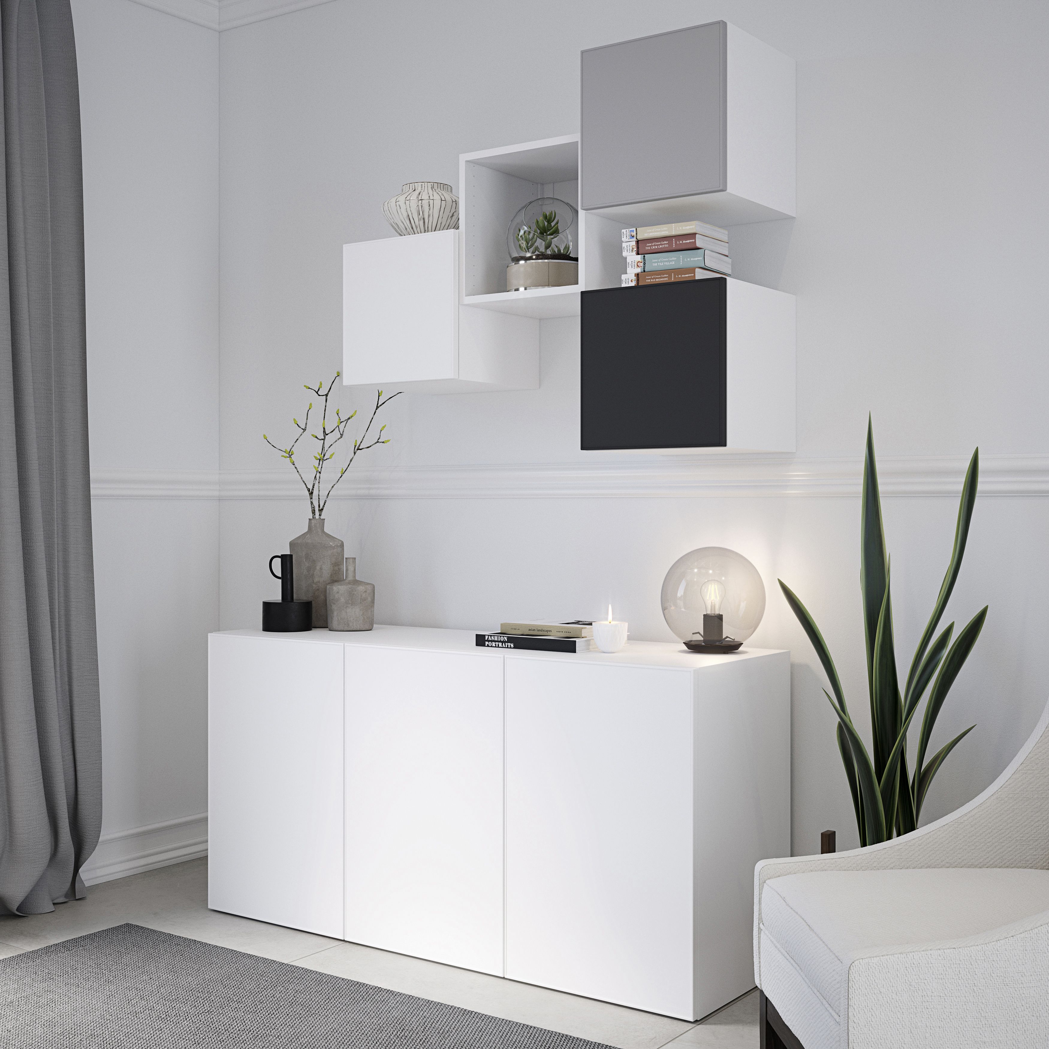 Atomia Freestanding Matt White 1 drawer Sideboard (H)750mm (W)1500mm (D)470mm